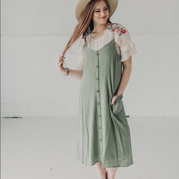 orange creek Dresses & Skirts - Orange Creek M L jumper dress linen Roolee